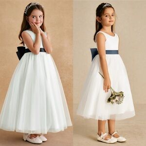 Barefoot Fairy Girls White Dress with Satin Black Bow Girls size 2